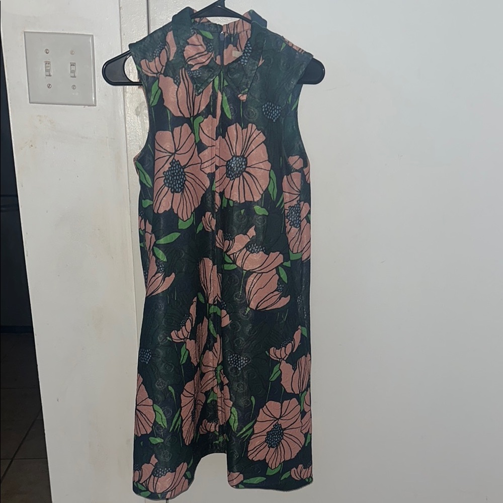H&M Green and Pink Floral Collared Dress